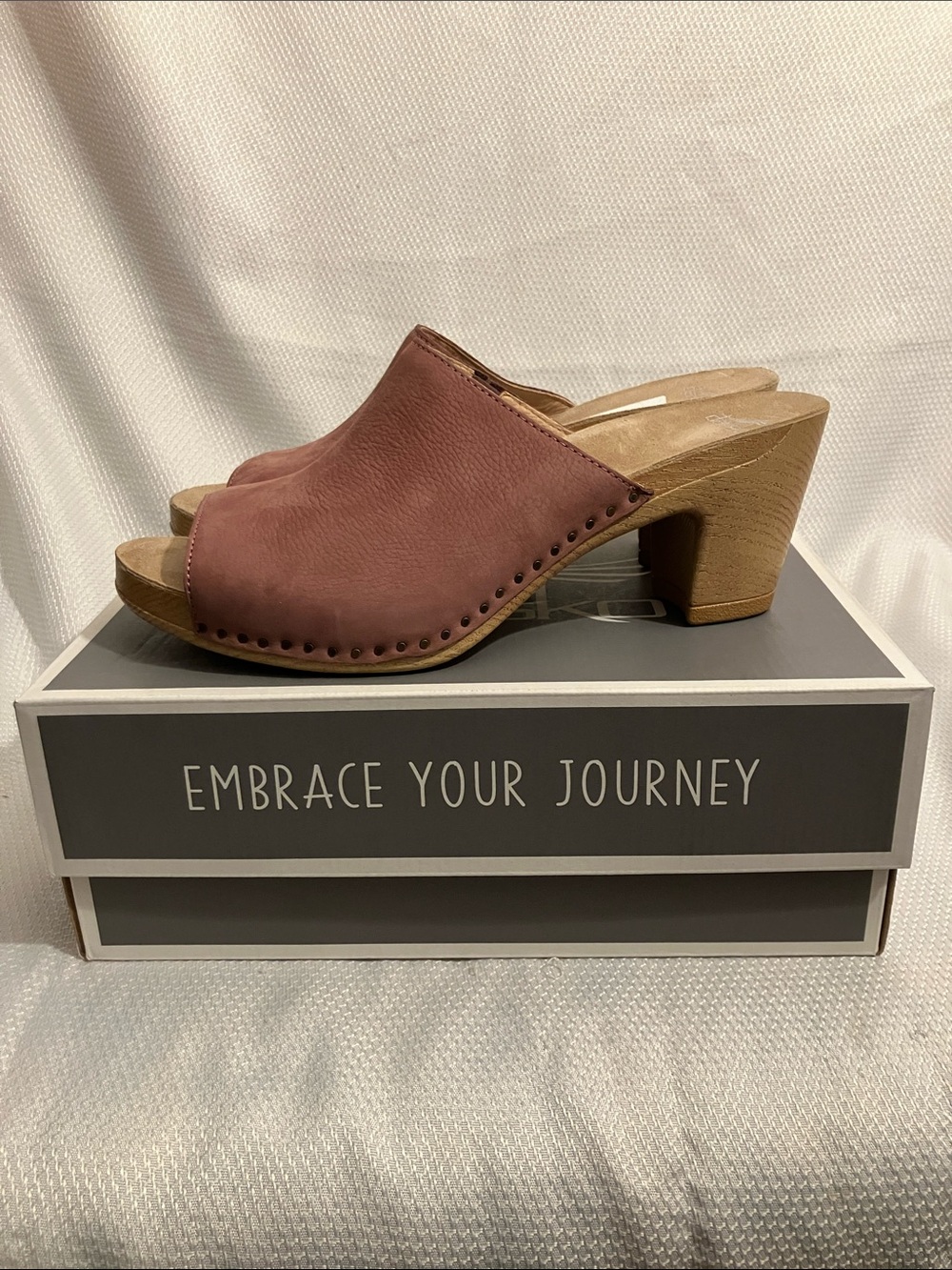 Dansko Open-Toe Clogs in Dusty Rose